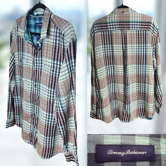 TOMMY BAHAMA Winter Plaid Flannel Long sleeve Button Down shirt- Size XL - Picture 1 of 15